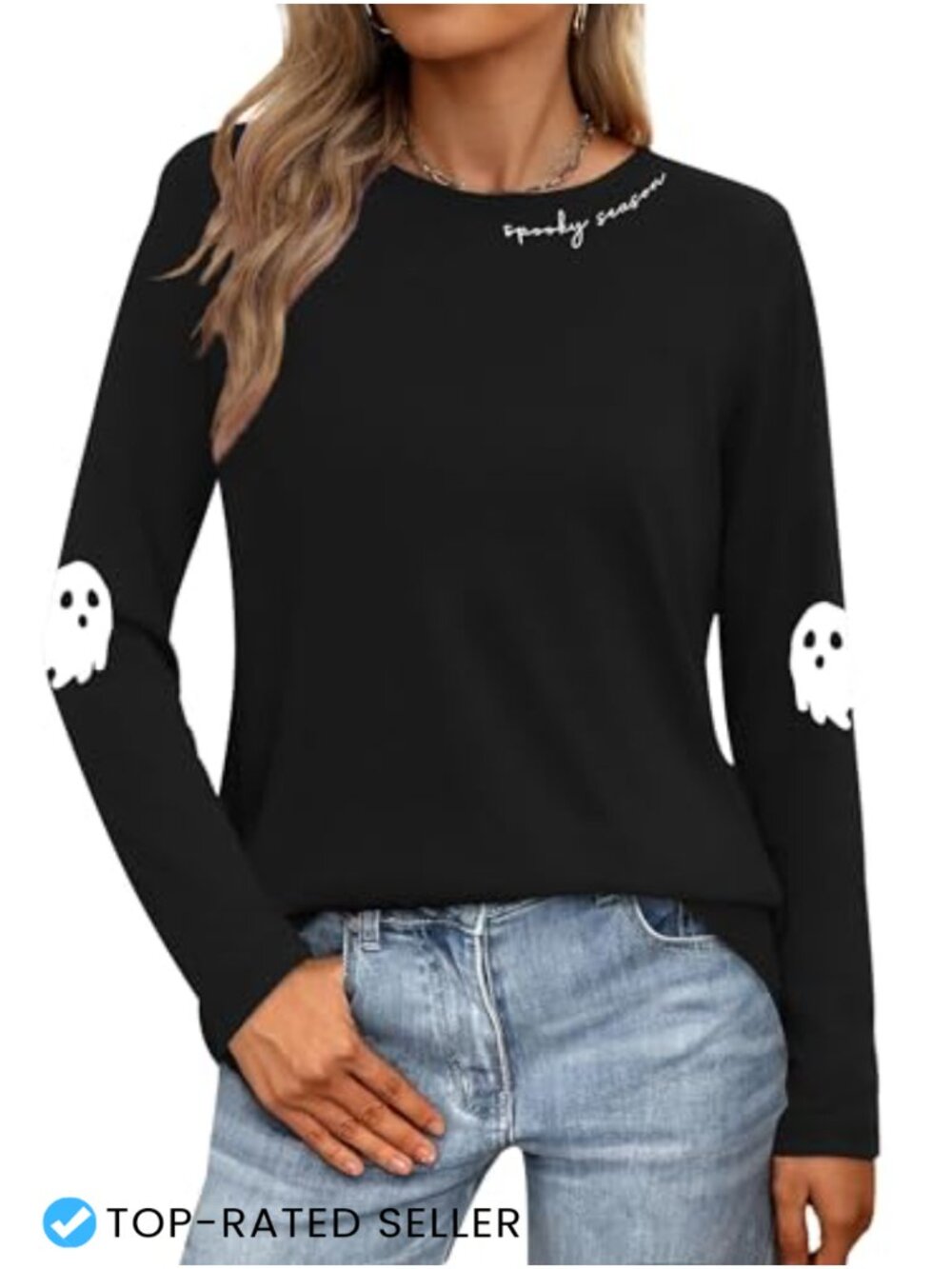 Halloween Ghost Long Sleeve Top - Spooky Season Pullover